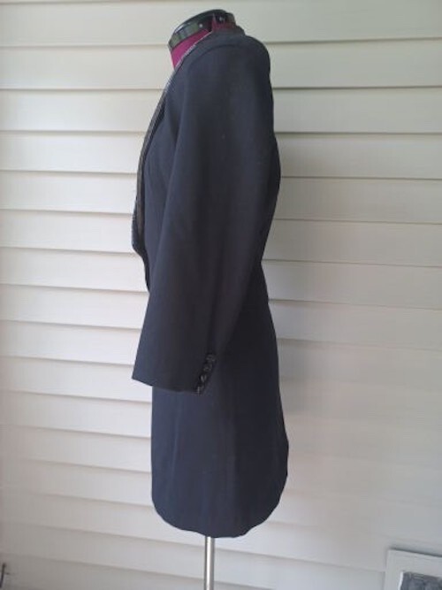 Vintage Eleanor P Brenner Black Beaded Collar Size 4 Wool 2 Pc Jacket Skirt Suit