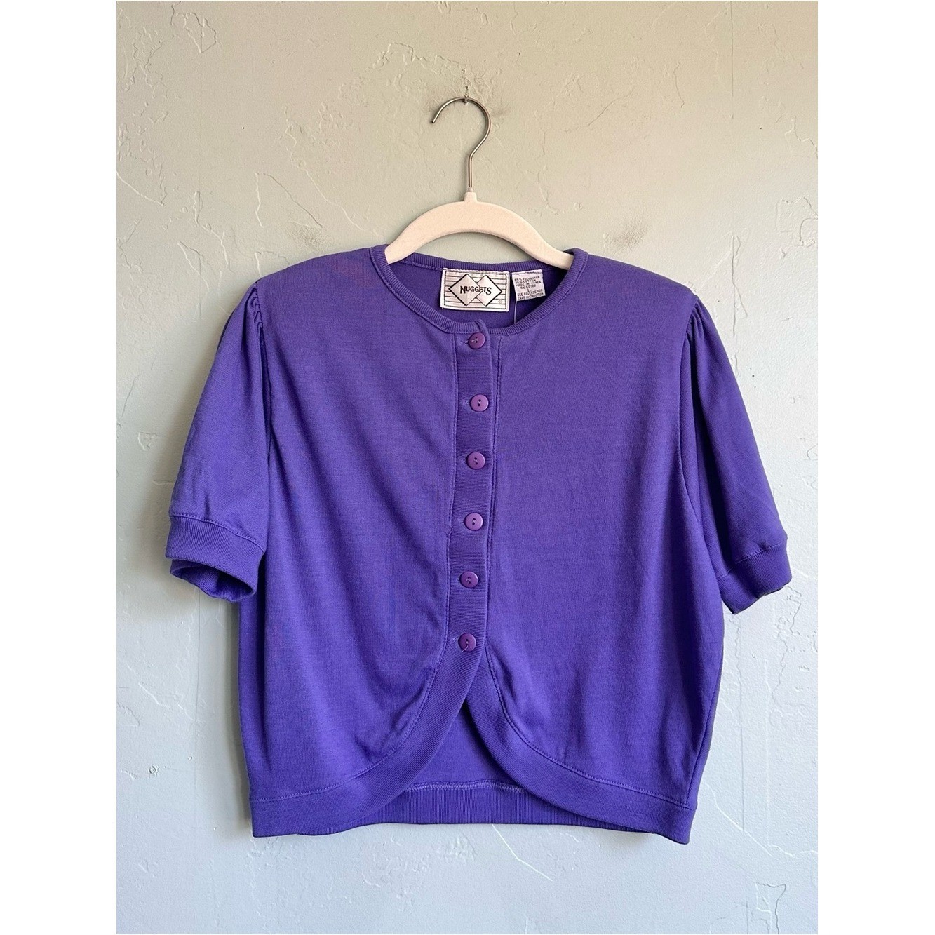 NWT Vintage 80’s Nuggets Purple Button-Front Short Sleeve Crop Cardigan Top M/L