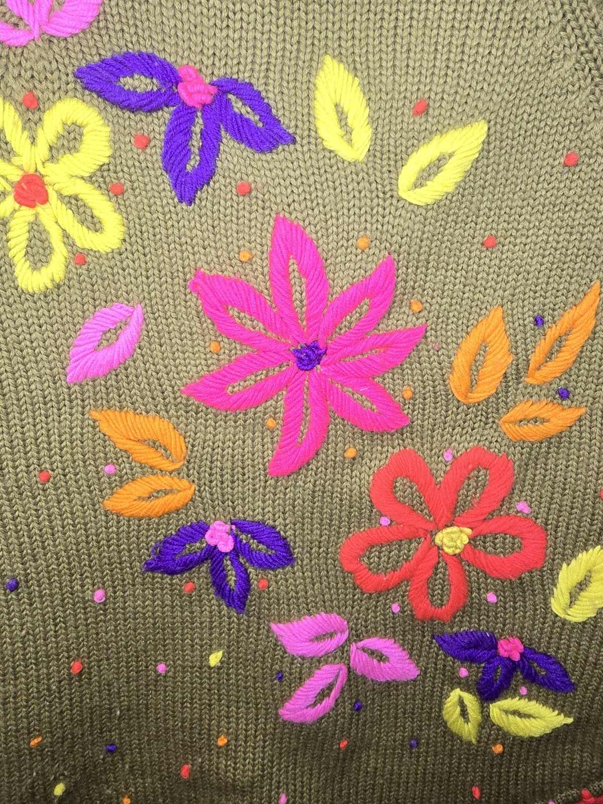 Vintage Phil Rose Pantsweater Floral Green 100% Wool Fringe