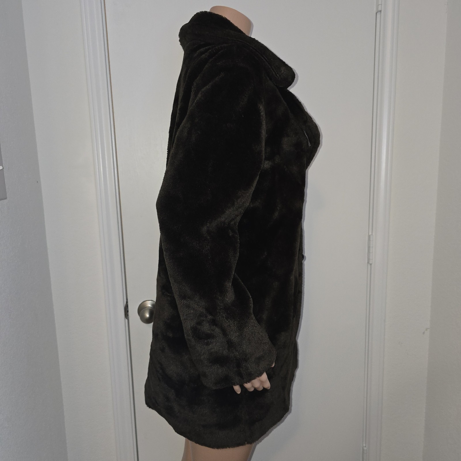 VTG Herman Kay Dark Brown Faux Fur Double Breasted Women’s Coat USA Distressed