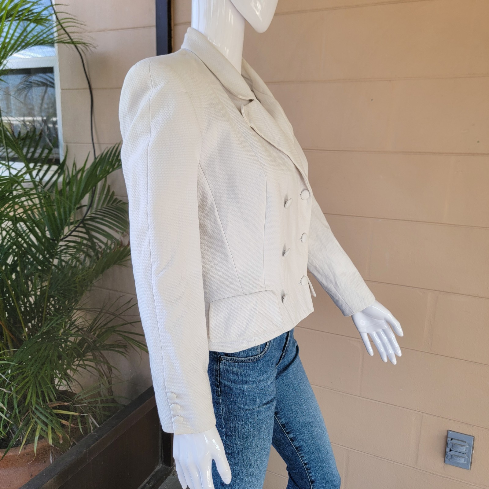Vintage 80s Ivory White Career Blazer Jacket Double Breasted Women Size S