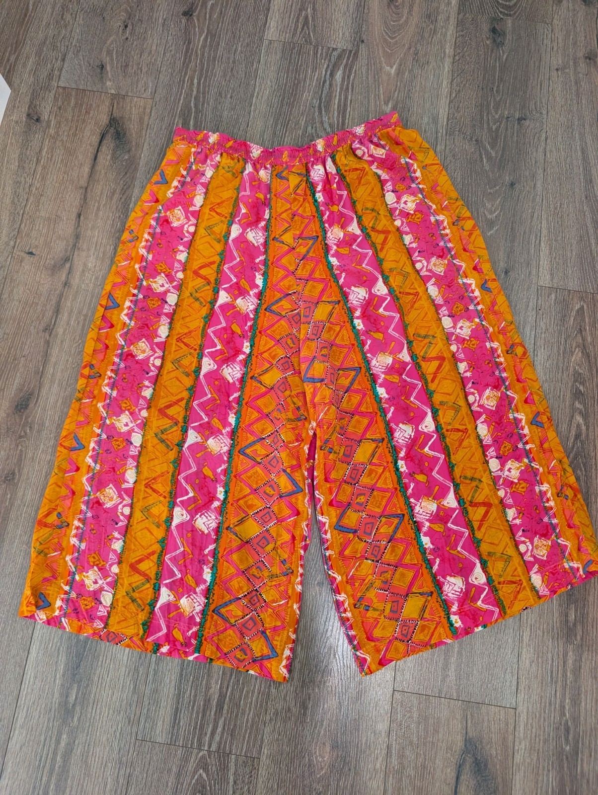 Vintage Gene Ewing BIS Silk Wide Leg Culottes L/XL Boho Maximalist Art 1980s