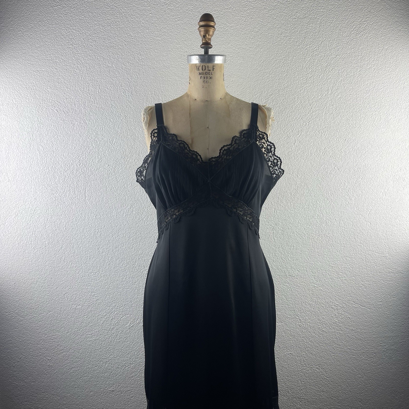 Vintage l 50s M Semi-Sheer Nylon Lace Accordian Pleat Pinup Burlesque Slip Dress