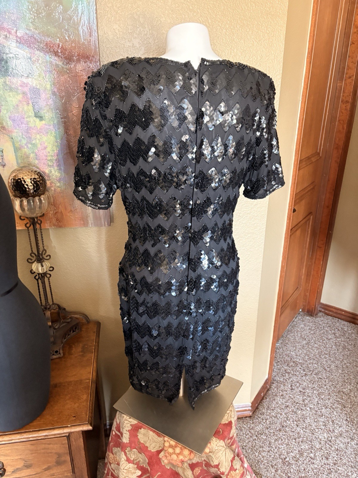 Stenay Vintage black Sequin Cocktail Dress (10) 100% Silk