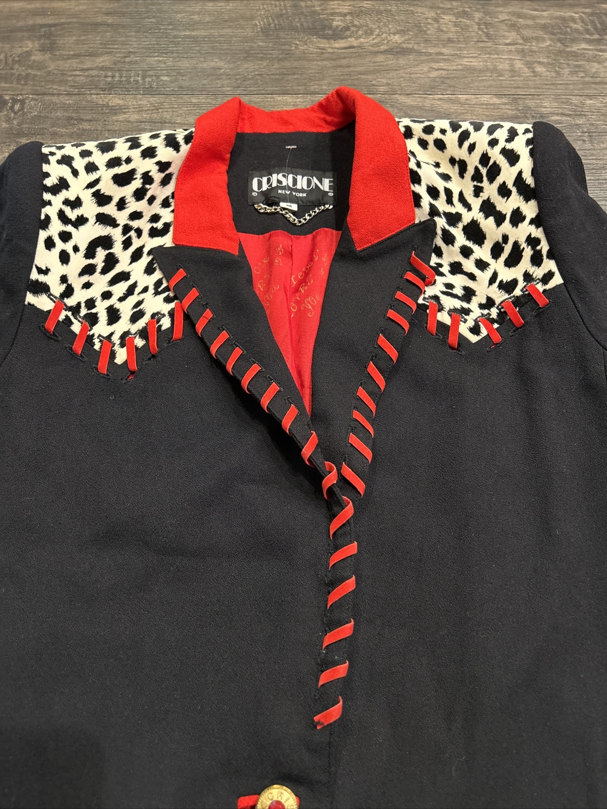 Vintage CRISCIONE New York Blazer Jacket Sz M Red and Black Animal Print