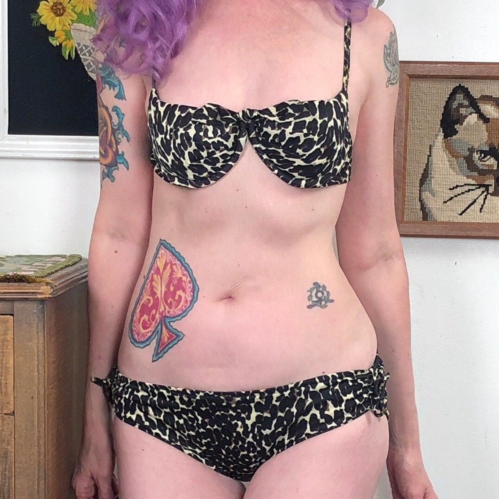 Vintage Leopard Print Bikini, 1960s Cole of California Two Piece Swimsuit, Sz 10