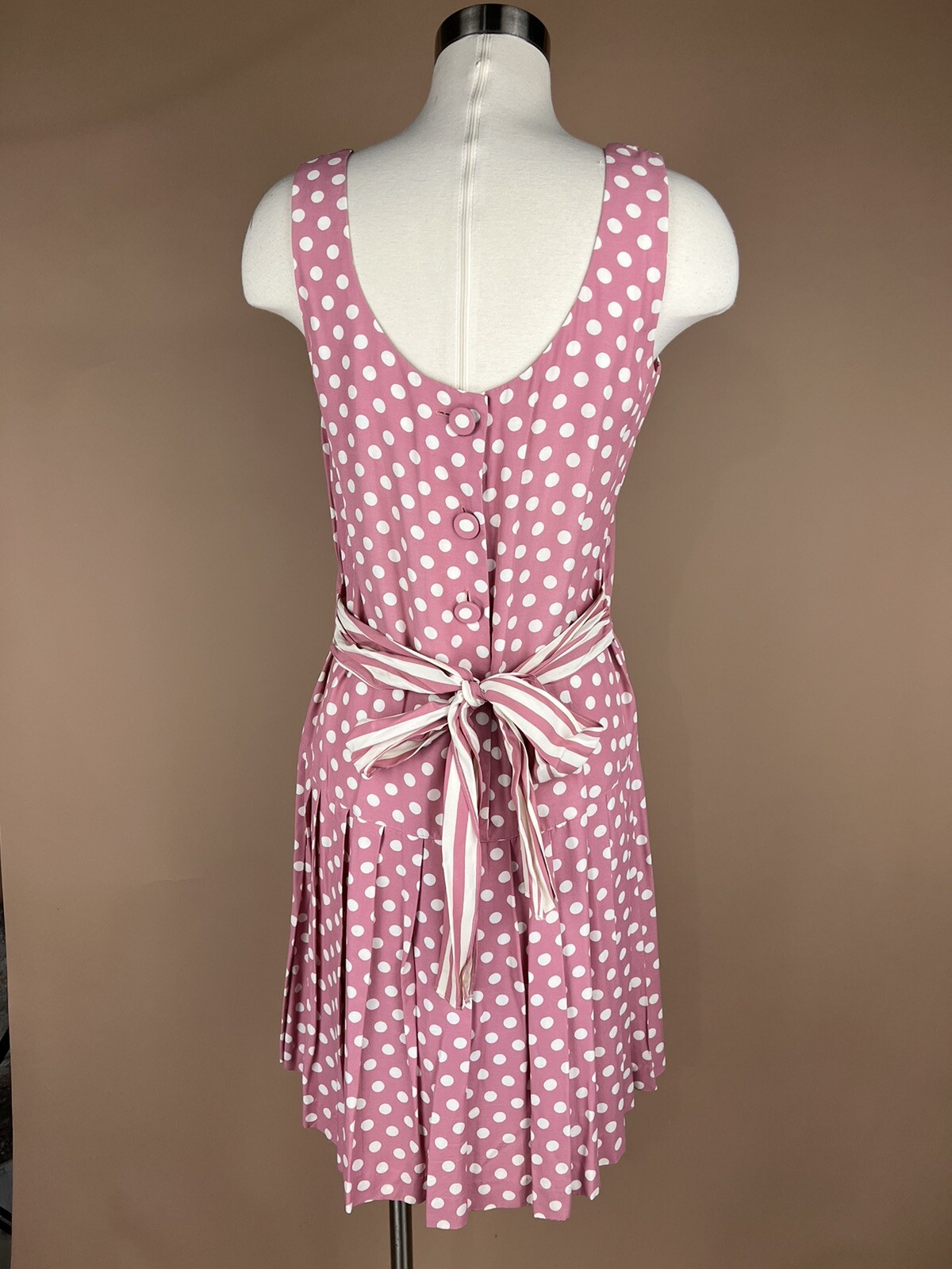 Vintage Women’s Size M Bust 36 inches Sleeveless Pink and White Polka Dot Dress