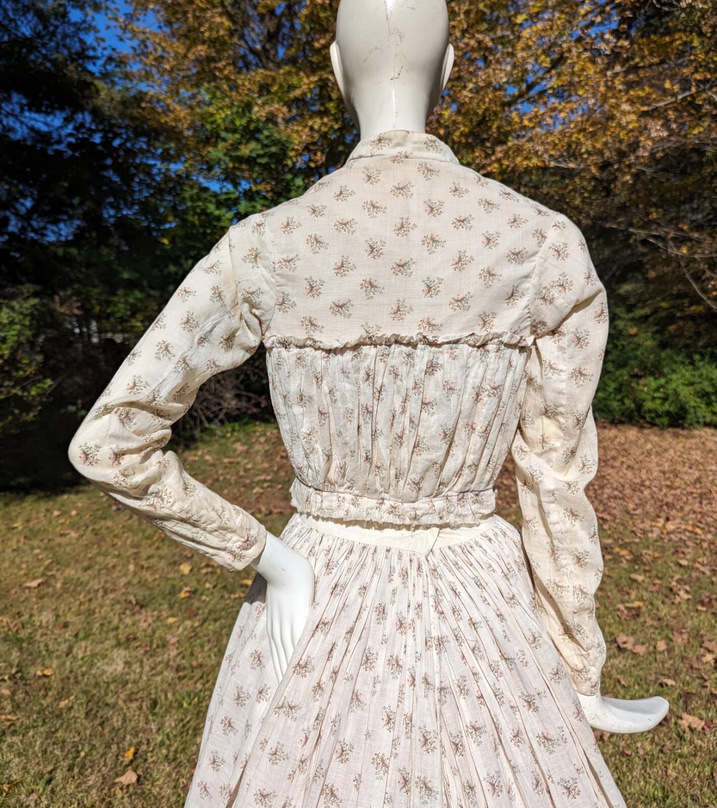 VICTORIAN 2 PC FLORAL PRINT MUSLIN SUMMER DRESS W RUFFLED BODICE 