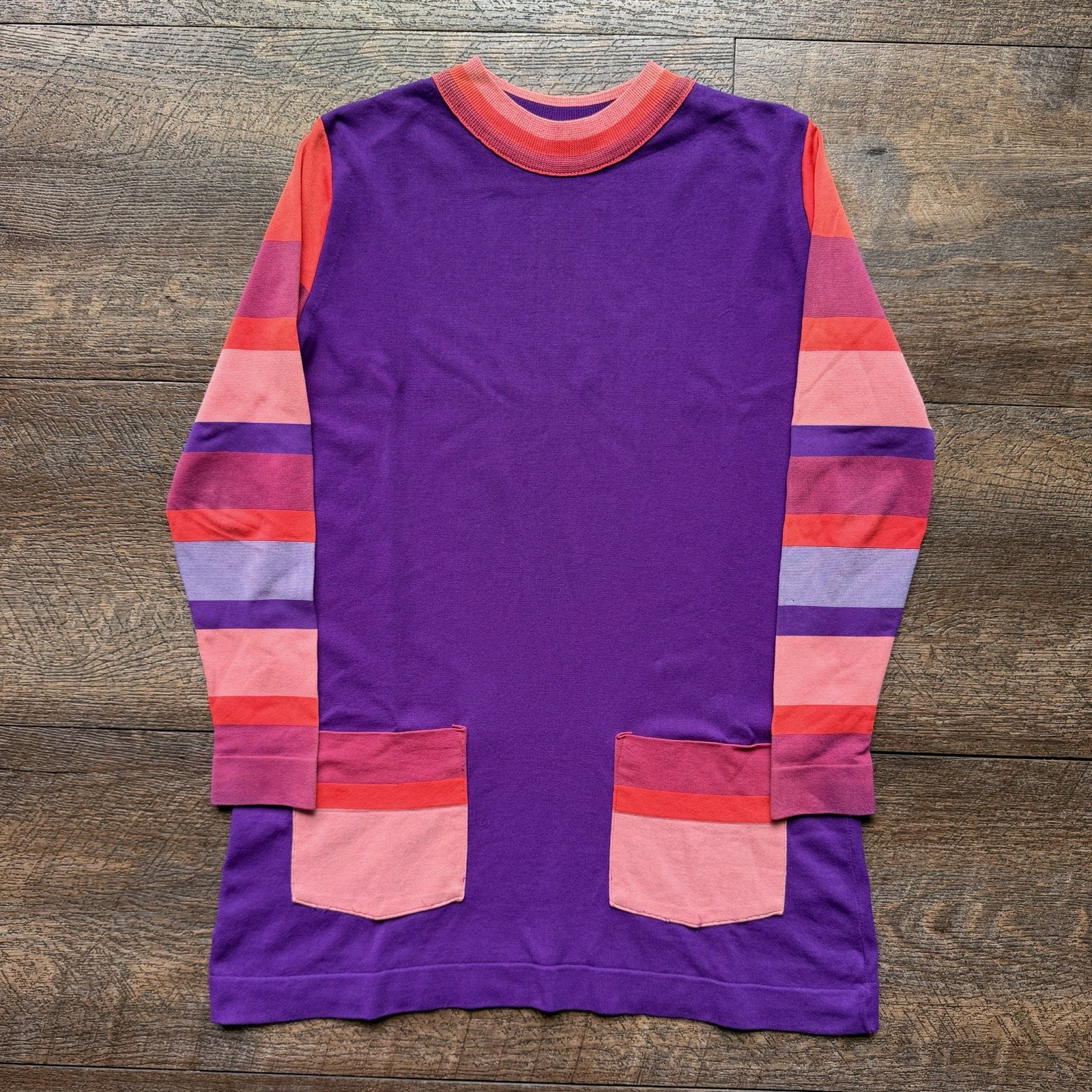 Vintage 1970s Womens XS Purple Danskin Disco Groovy Longsleeve Summer Nylon Top
