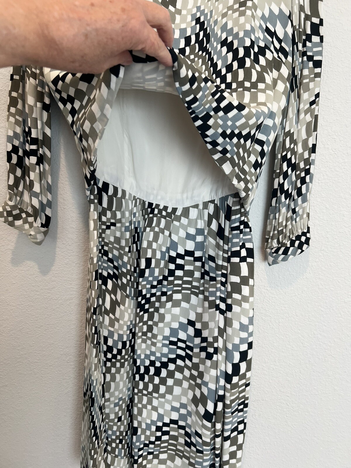 VTG 60s Bud Kilpatrick Checkered Print 2 Piece Dress Black White Brown Geometric