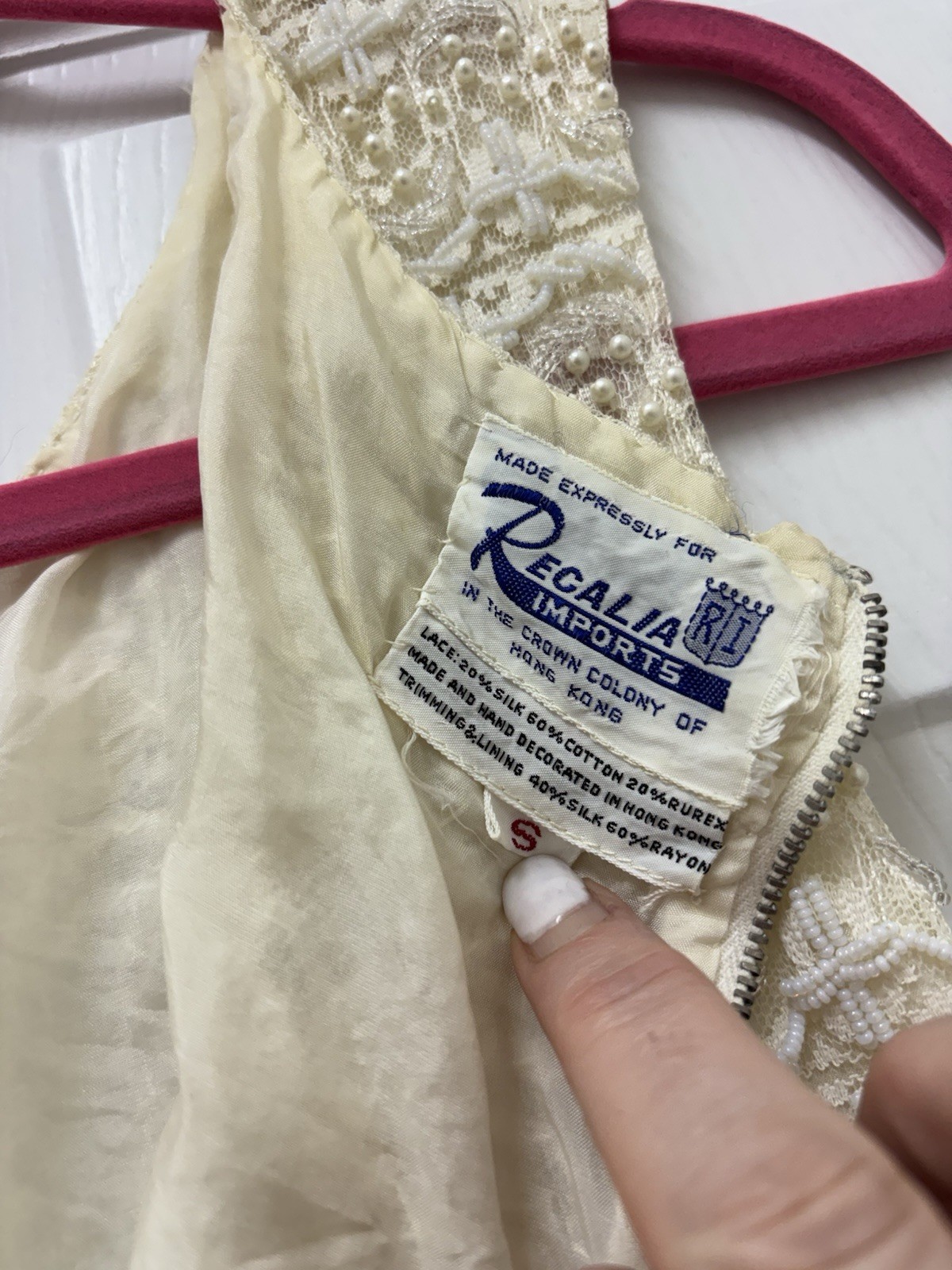 Vintage 1960s Regalia Imports Beaded Silk Lace Top Sleeveless Shell Cream S