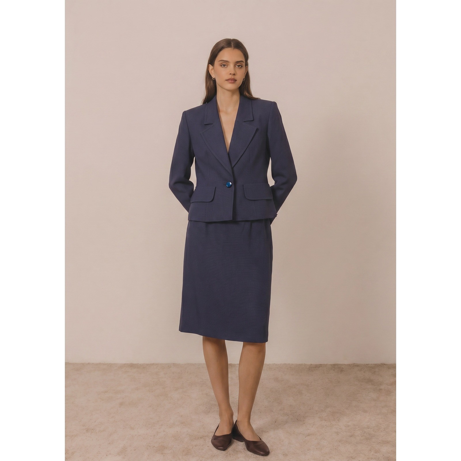 Vintage Yves Saint Laurent Variation Navy Wool Skirt Suit Blazer FR 42 US 10