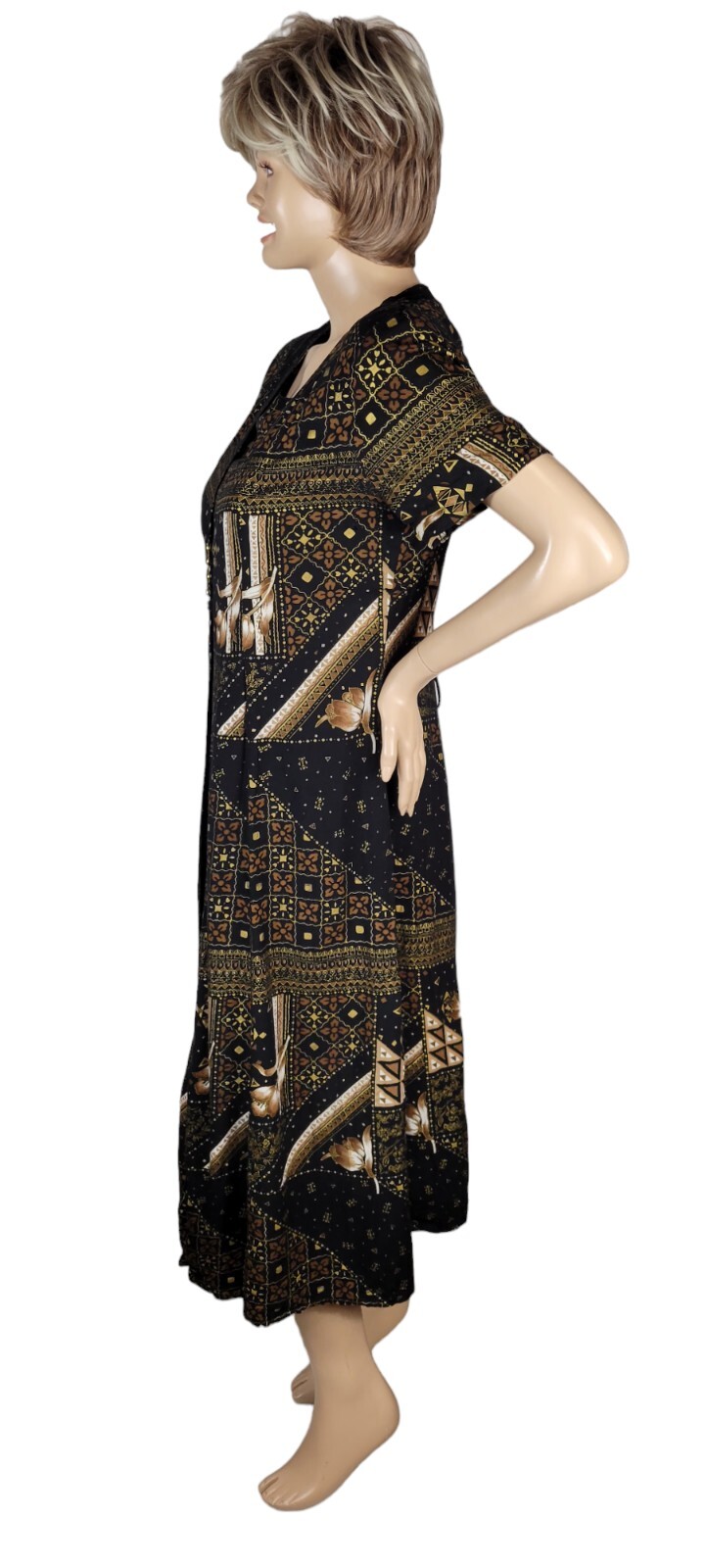 Vintage 90s Betsy Lauren Black Floral Tribal Cottagecore Grunge Maxi Dress 14