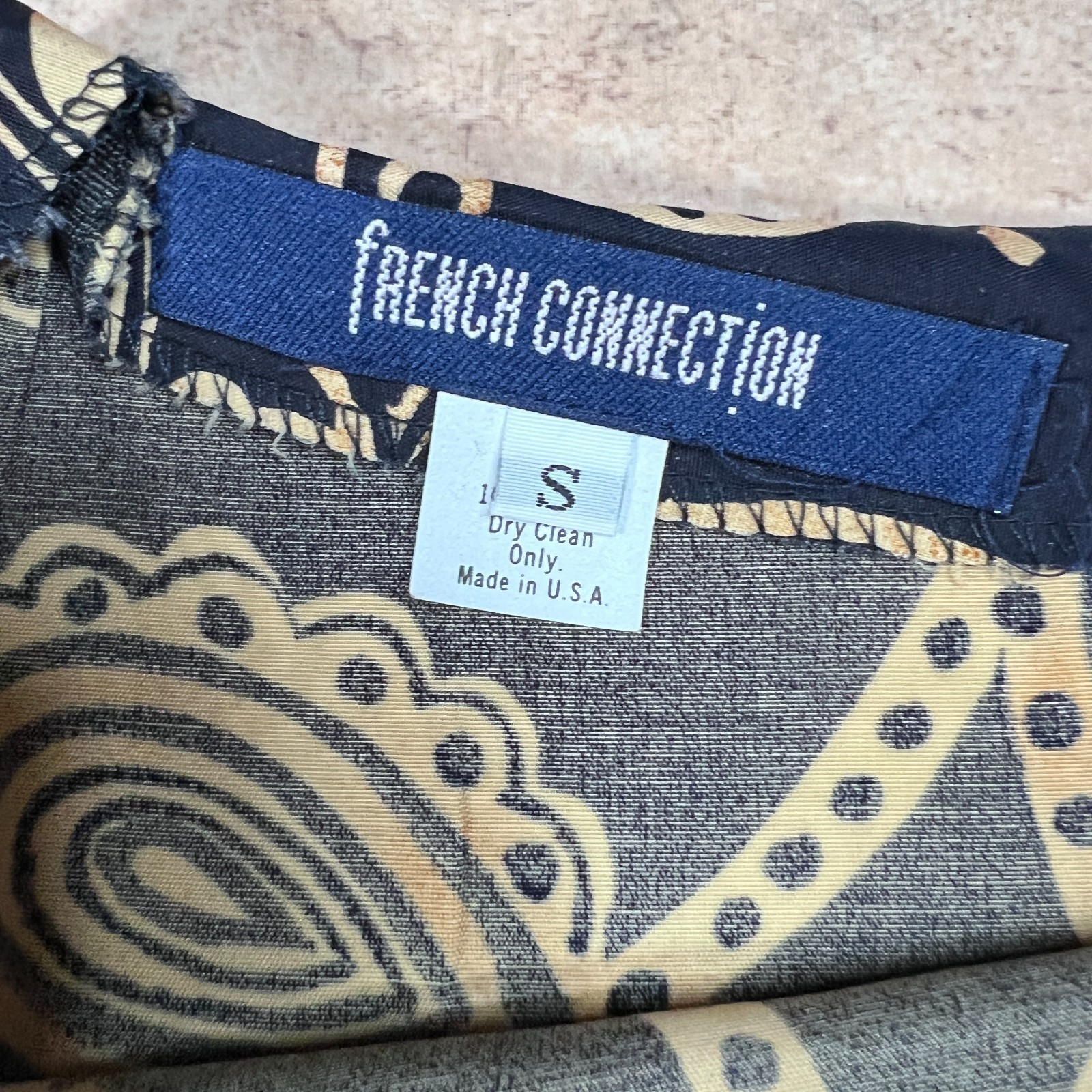 French Collection Blue Tan Floral Wrap Maxi Skirt Small 100% Rayon USA Vintage
