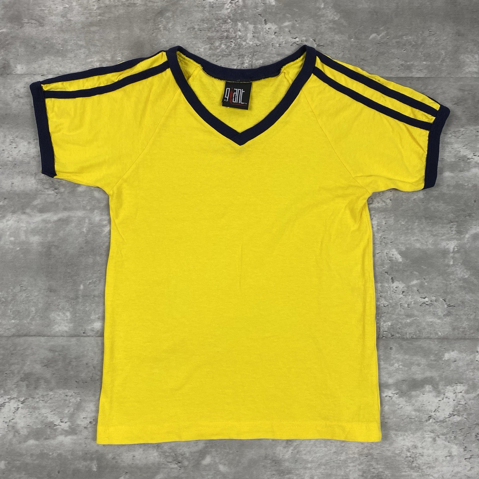 vintage 90s GIANT MERCHANDISING ringer v neck t shirt blank yellow navy blue