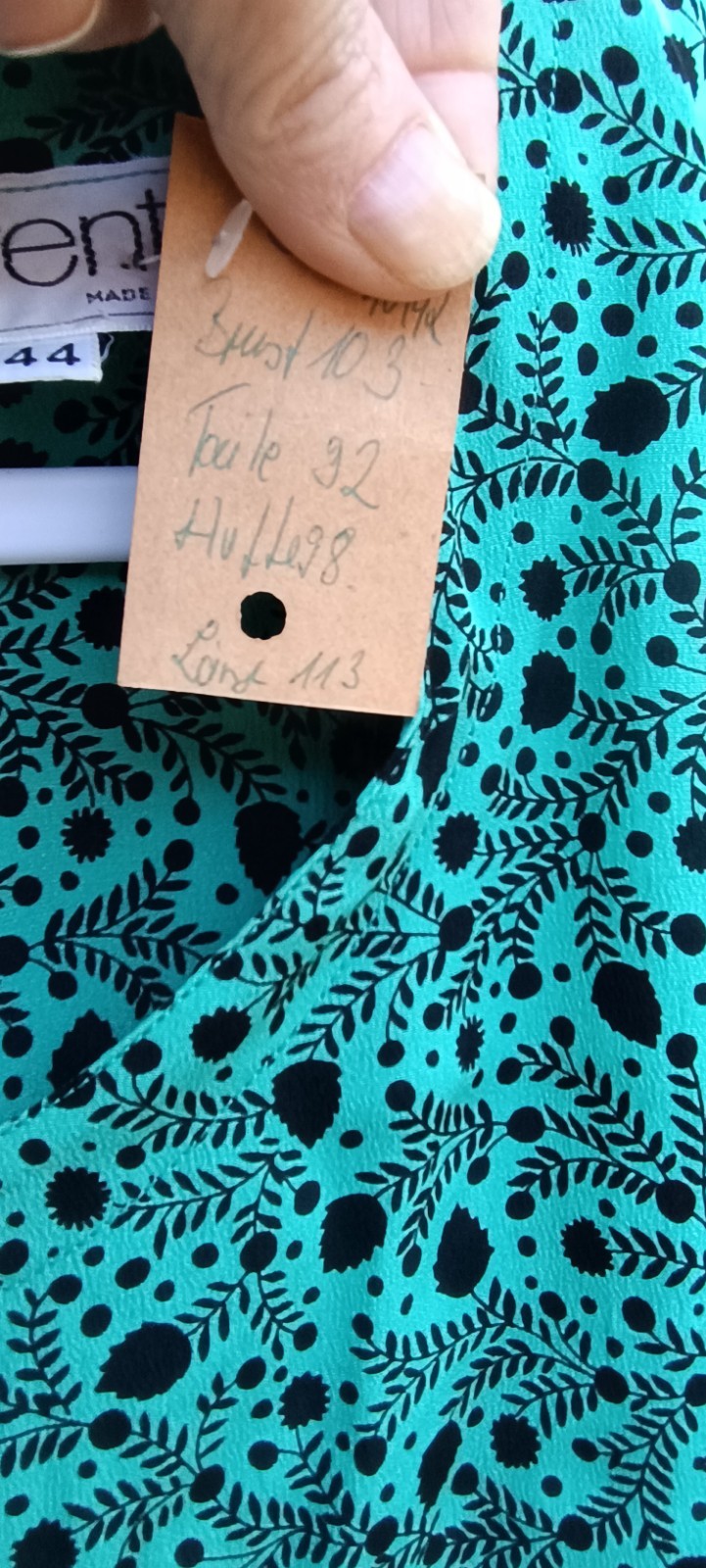 Evento Vintage Dress Womens L XL Turquoise Black Floral Pattern Italy Dress