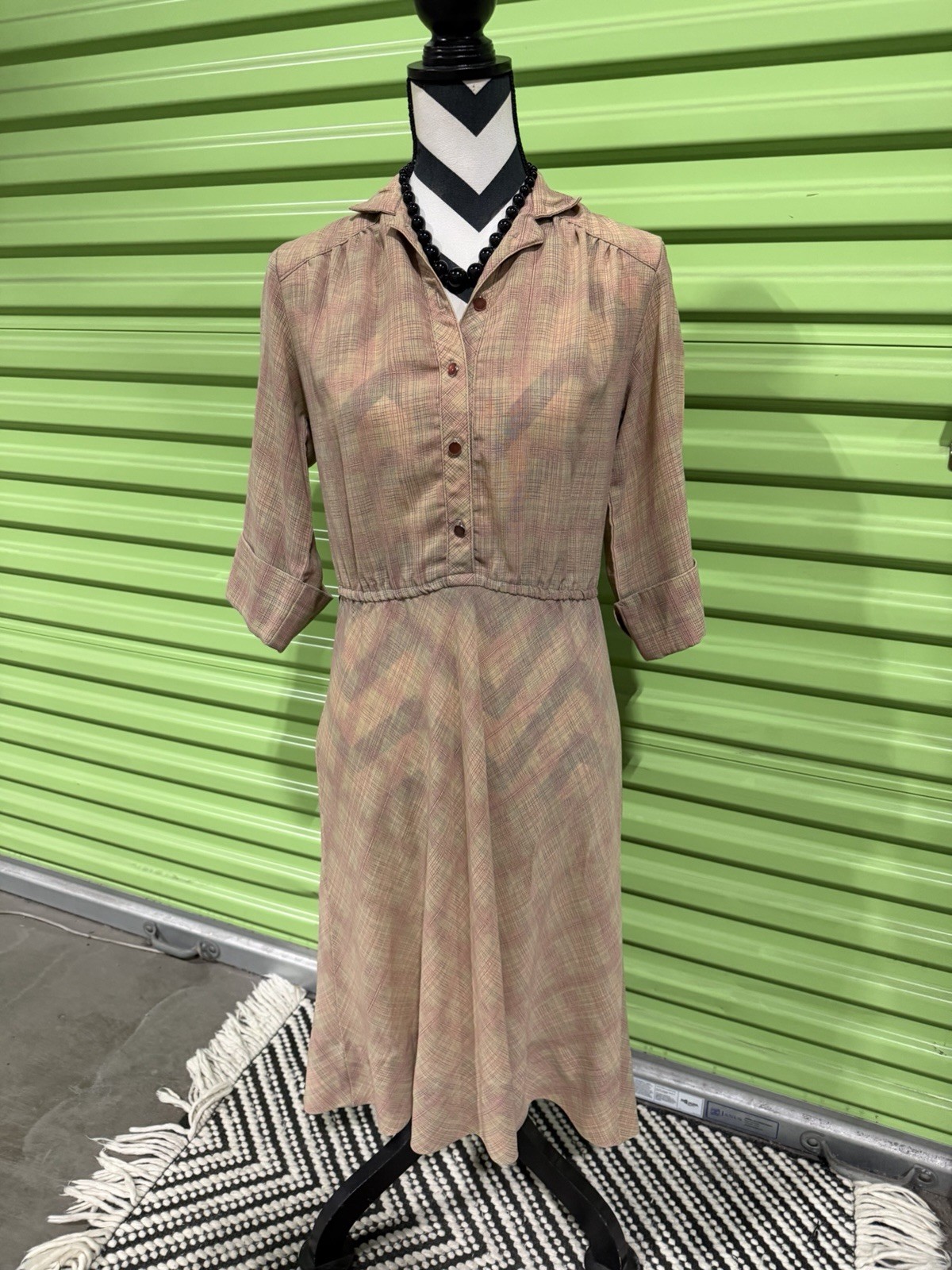 Retro super cool Plaid Button Front 3/4 Sleeve Dress
