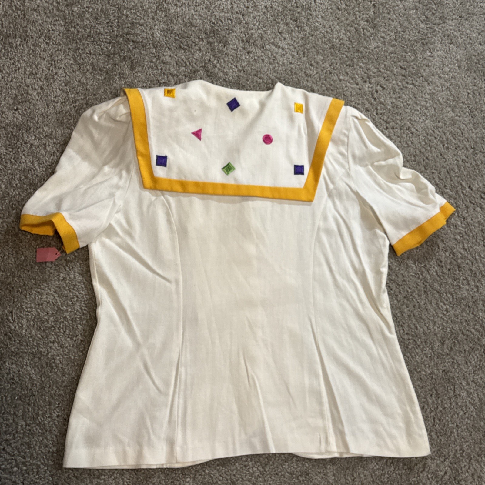 Vintage 70s Le Art Women’s White Yellow Blazer Skirt Work Suit New Old Stock NWT
