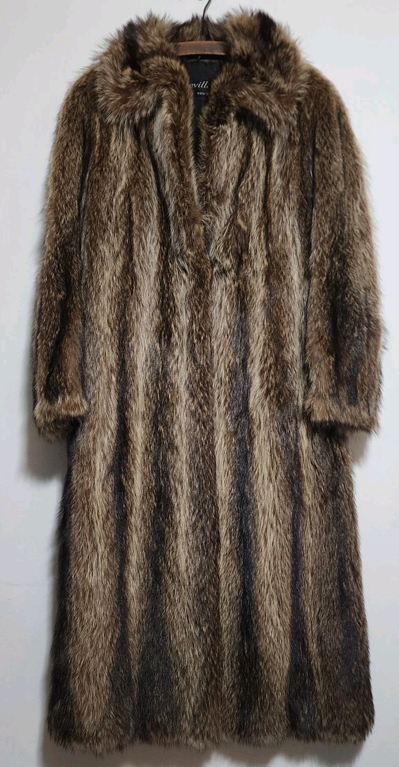 Vintage Revillon Frères Saks Fifth Mob Wife Raccoon Fur Coat Full Length Luxury