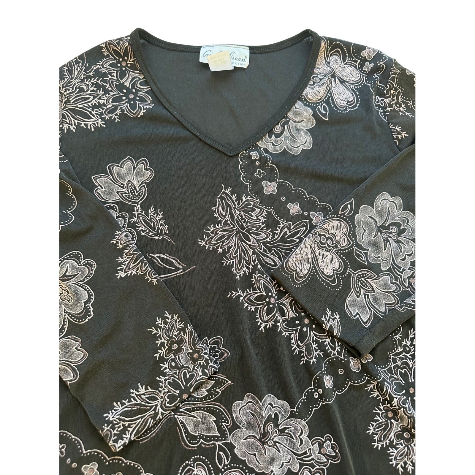 Vintage Carolyn Strauss Floral Top Womens S Black 90s Y2K made in the USA