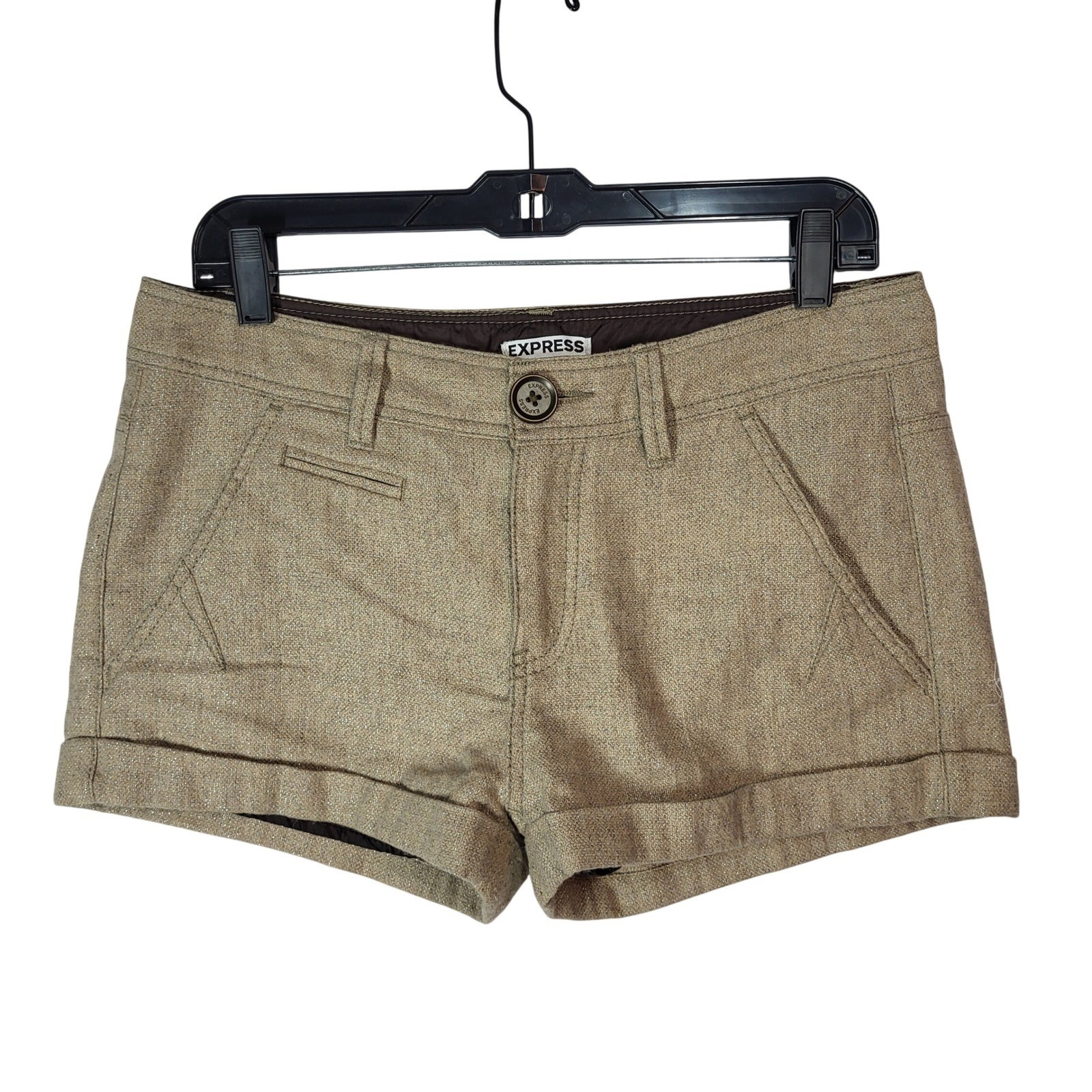 Low Rise Micro Metallic Tan Tweed Shorts Y2K 2010s Indie Sleaze Office Siren 6