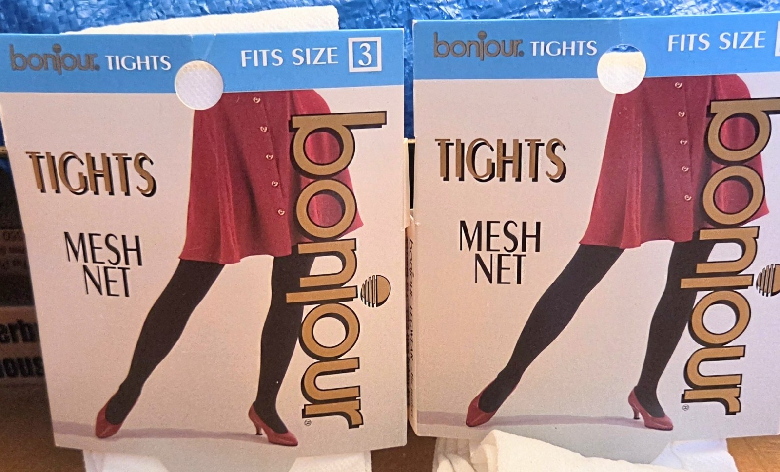 NEW VINTAGE BONJOUR TIGHTS Nylon Fine Mesh Net PANTYHOSE WHITE Sz. 3 Big & Tall