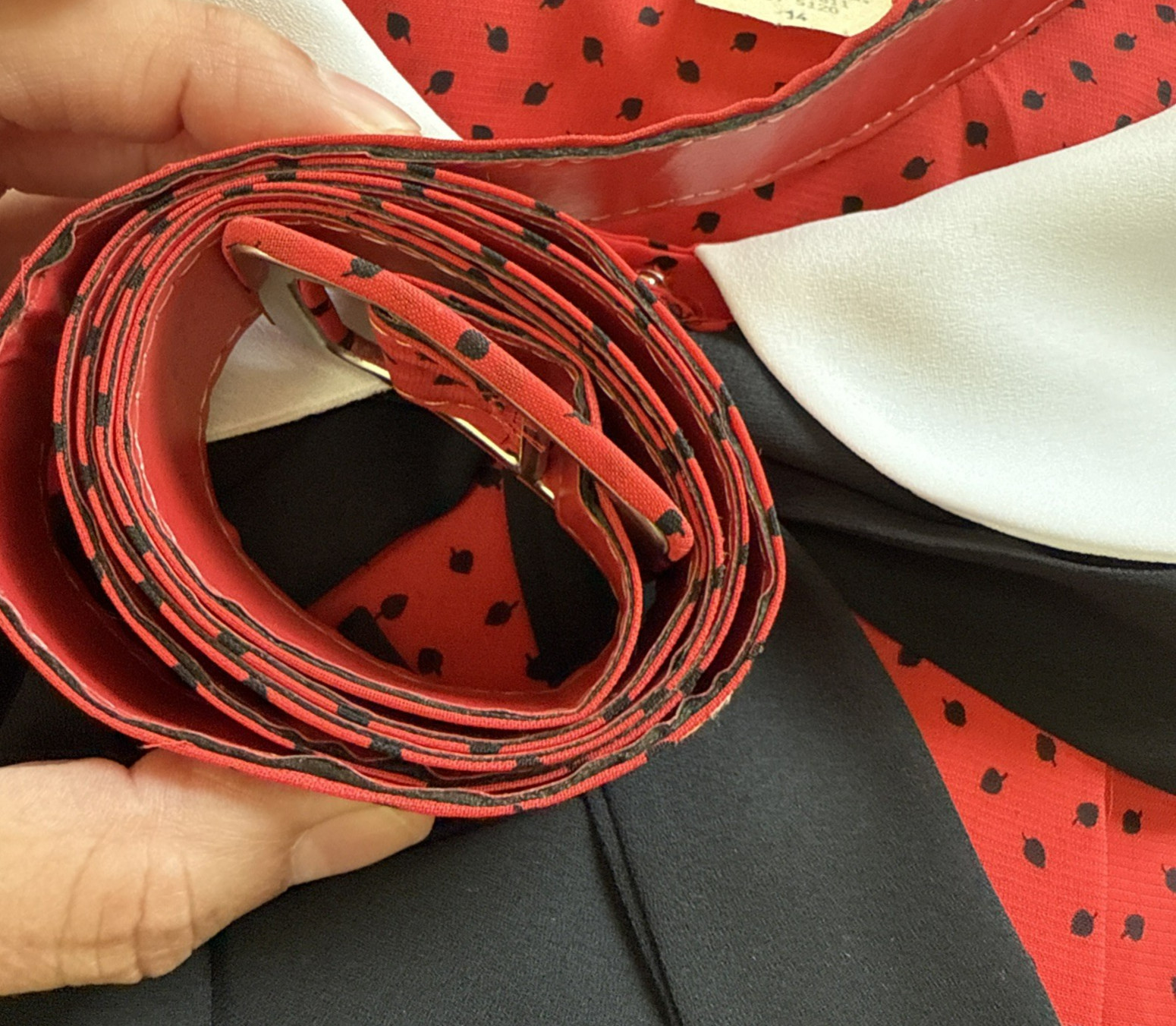 Amy-Deb Women’s Dress 14 Red Black Polka Dot White Collar Button Belt VTG Retro