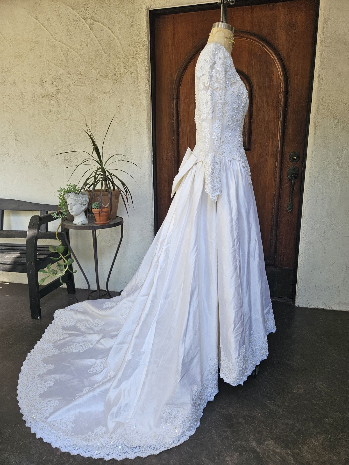 Vintage 90s Wedding Dress Princess Ballgown Basque Waist Silk Dupioni Size 10