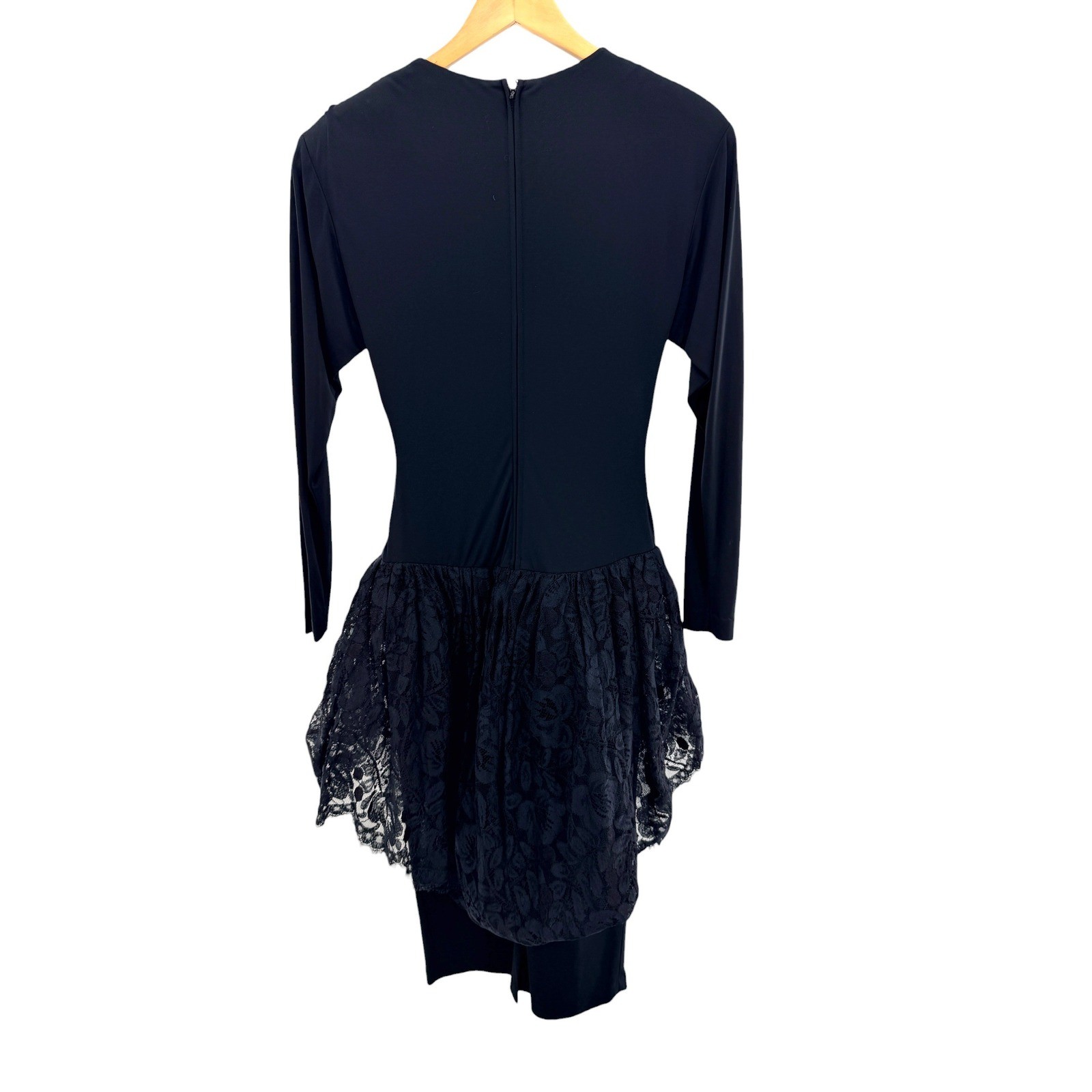 Kathryn Conover Vintage Black Drop Waist Lace Peplum Midi Dress Long Sleeve Sz 6