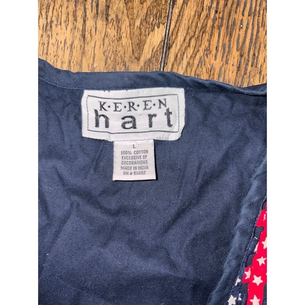 Vintage KEREN HART Size L 100% Cotton Vest Button Down Stars and Stripes Quilt