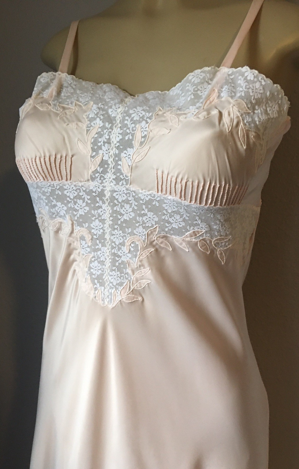 Vtg Pink Acetate Satin Long Nightgown S