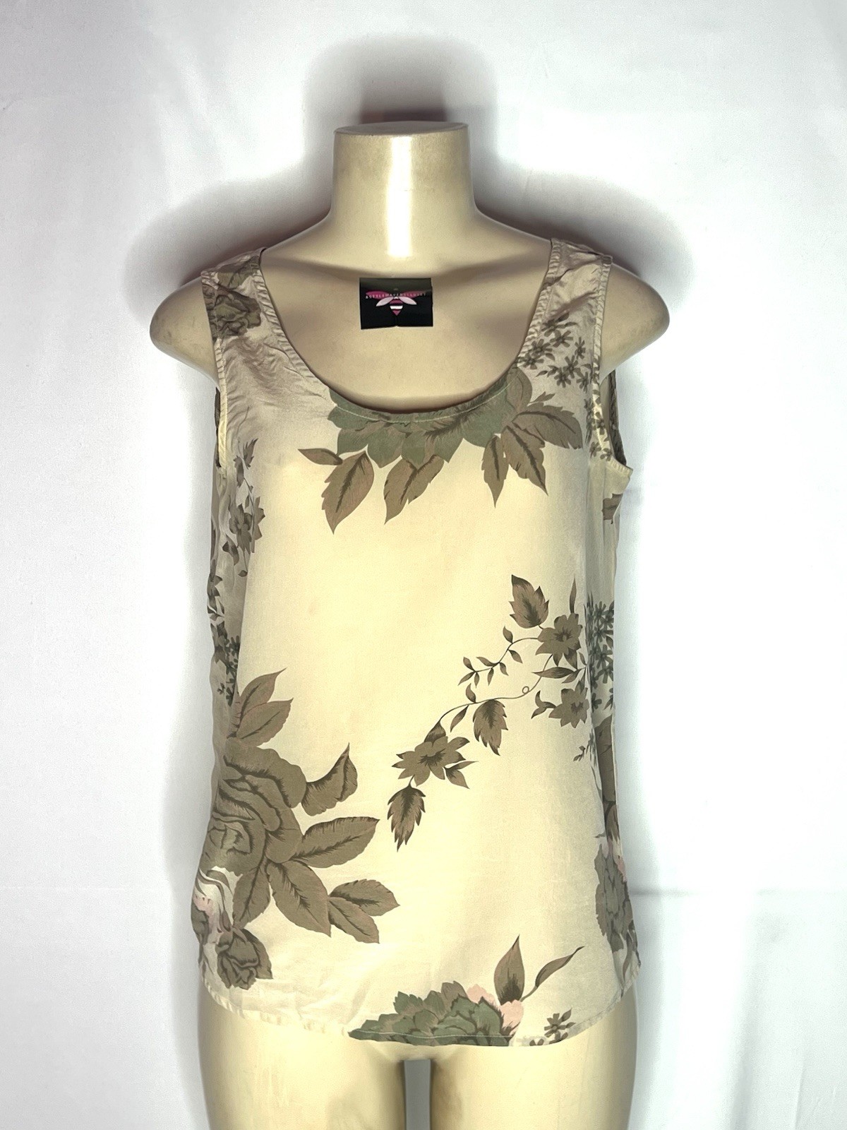 VINTAGE ANN TAYLOR BEIGE FLORAL 100% SILK TANK SZ 8