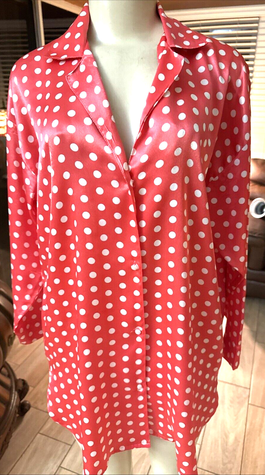 VTG Victoria’s Secret Gold Label Polka Dots Pearl Buttons Sleep ShirtSZ P/S 6b