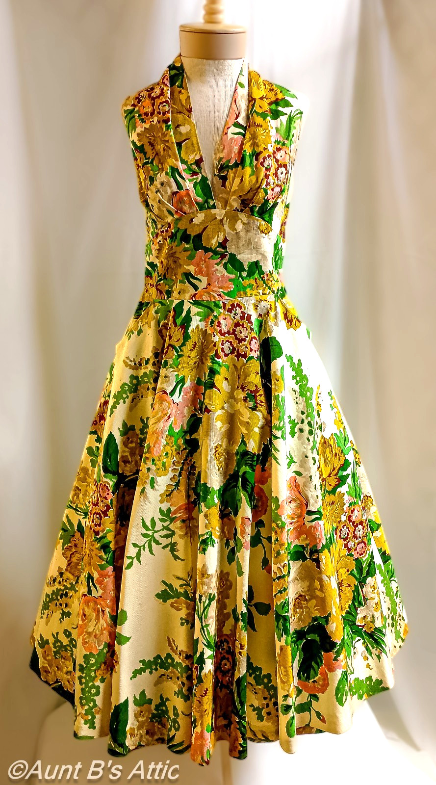 Vintage 50’s Reina Cristina Party/Special Occasion Floral Halter Dress Medium