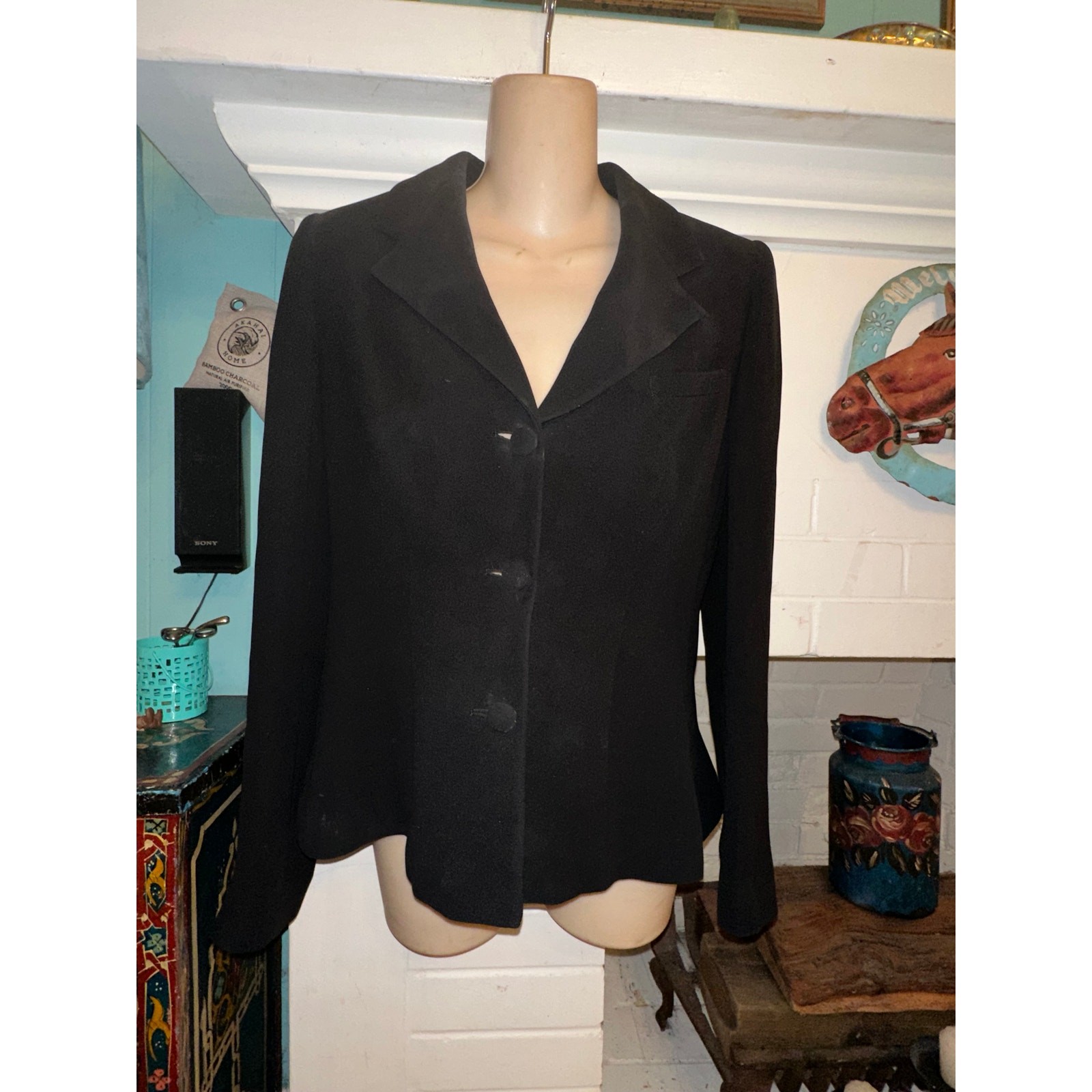 VINTAGE GIORGIO ARMANI BLACK SILK BORGO 21 BLAZER JACKET 40
