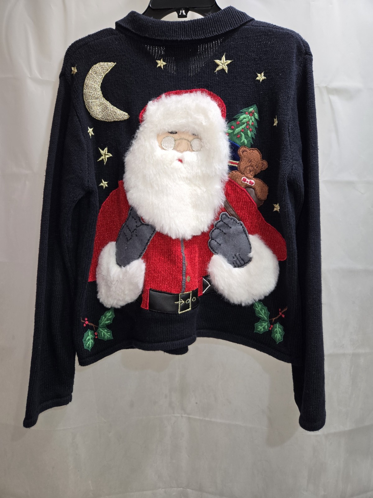 Vintage Women’s Hampshire Studio Blue Christmas Zip Sweater Presents Santa MED