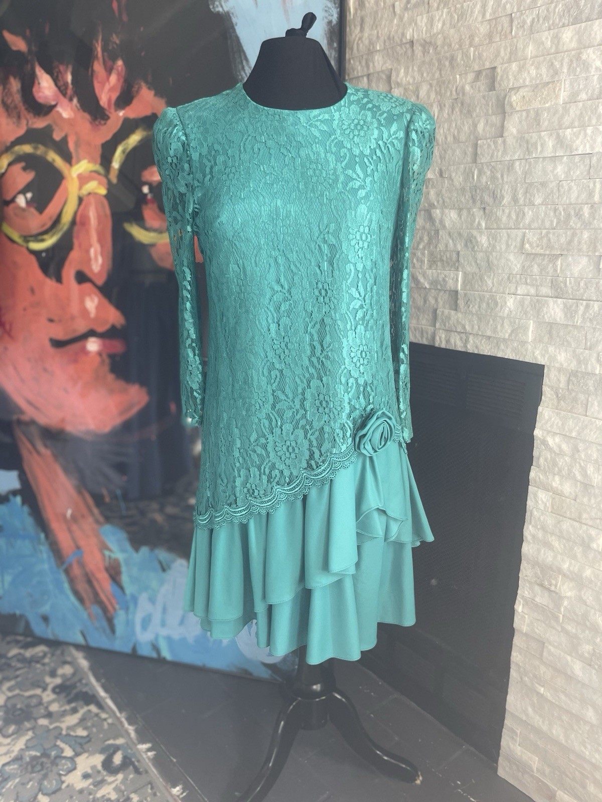 Vintage David Rose Green Victorian Lace Party Cocktail Dress Size 10