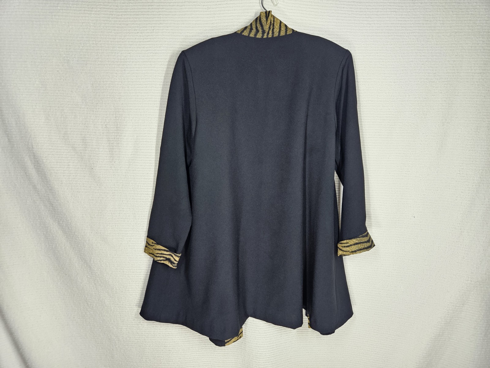 Vintage 1990s Zebra Jacket Tunic Coat Black Poly Knit 50s Style Retro Large