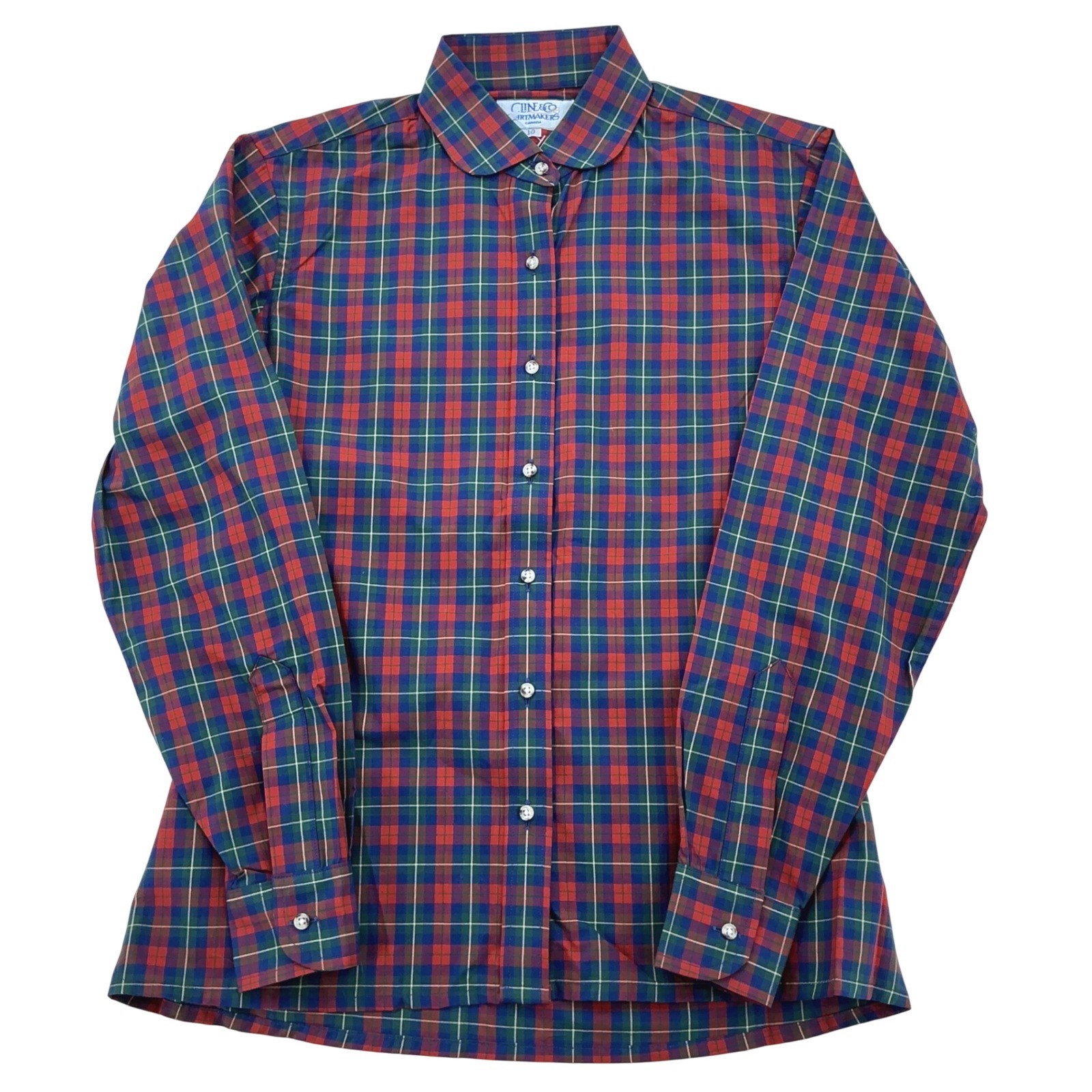 80s Dark Academia Preppy Button Up Womens 10 Red Tartan Plaid Peter Pan Collar