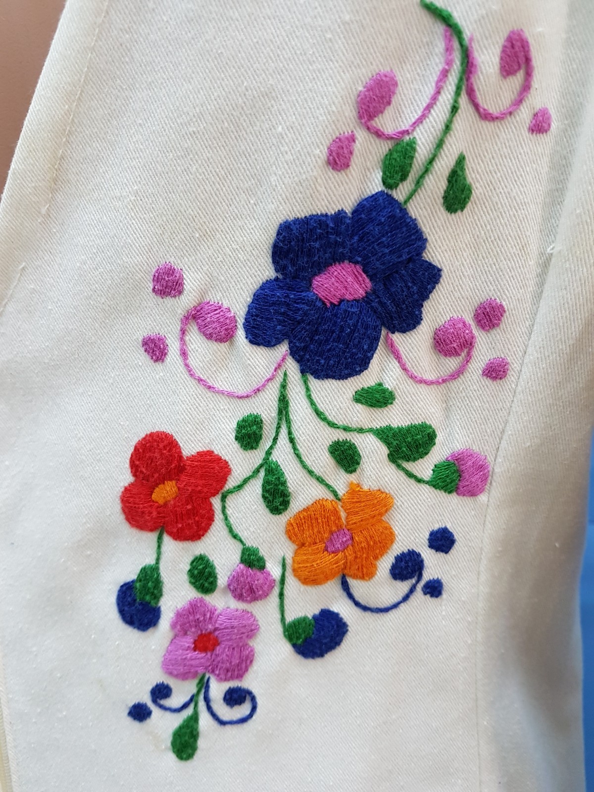 Vintage Hungarian Dress 100% Cotton Matyo Hand Made Embroidery Folk Top Rare L