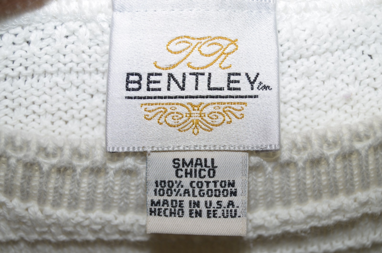 VTG TR Bentley 80s 90s White short Sleeve Knit Sweat Made in the USA Womens S