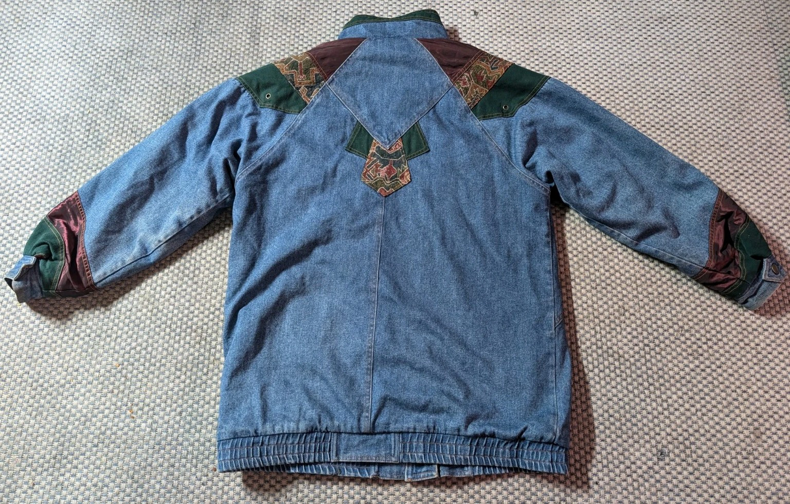Vintage 90s Two Twenty Women’s Blue Denim Patchwork Winter Lined Jacket Medium
