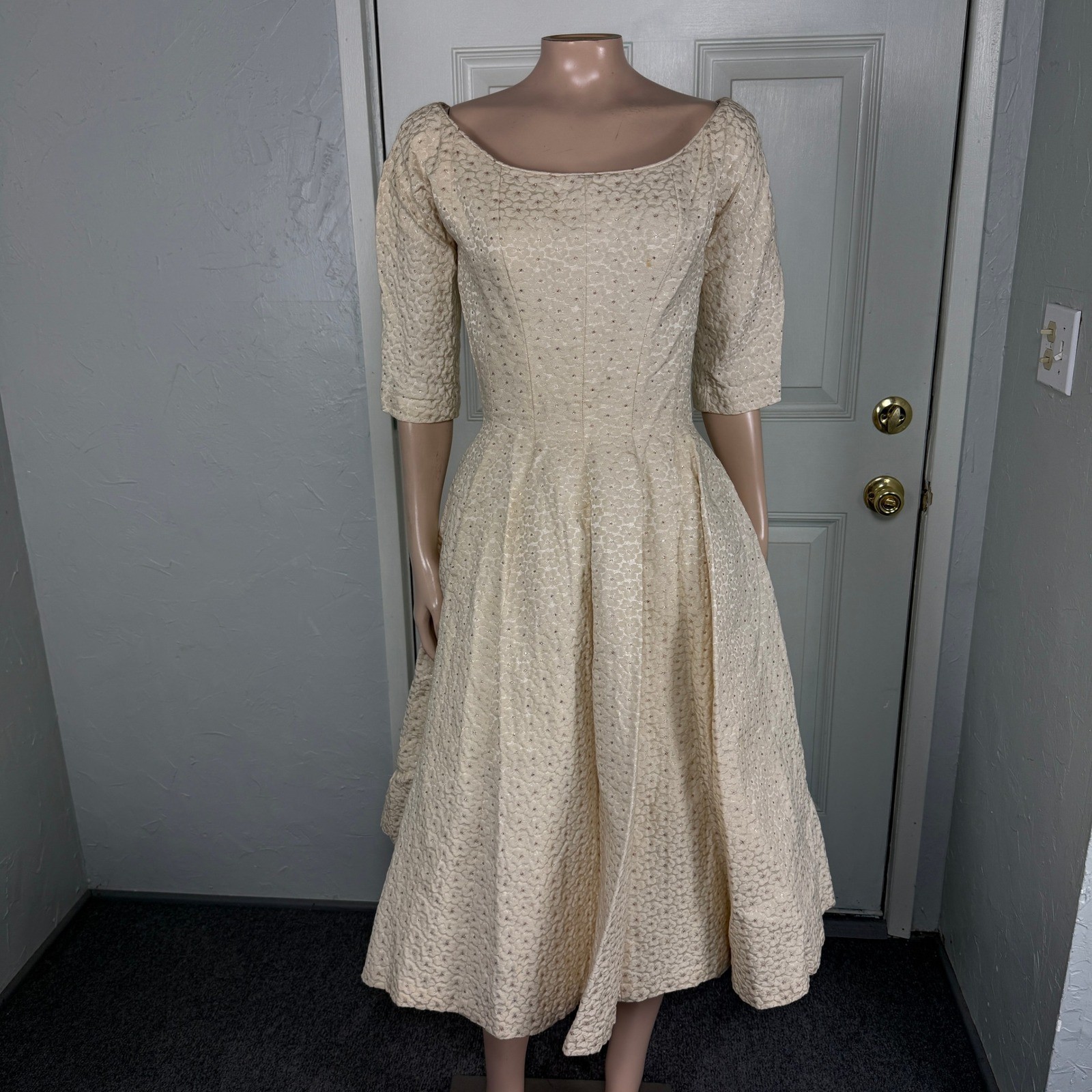 Vintage 50s 60s Gigi Young Women’s Dress Party Formal Evening Metallic Floral I8