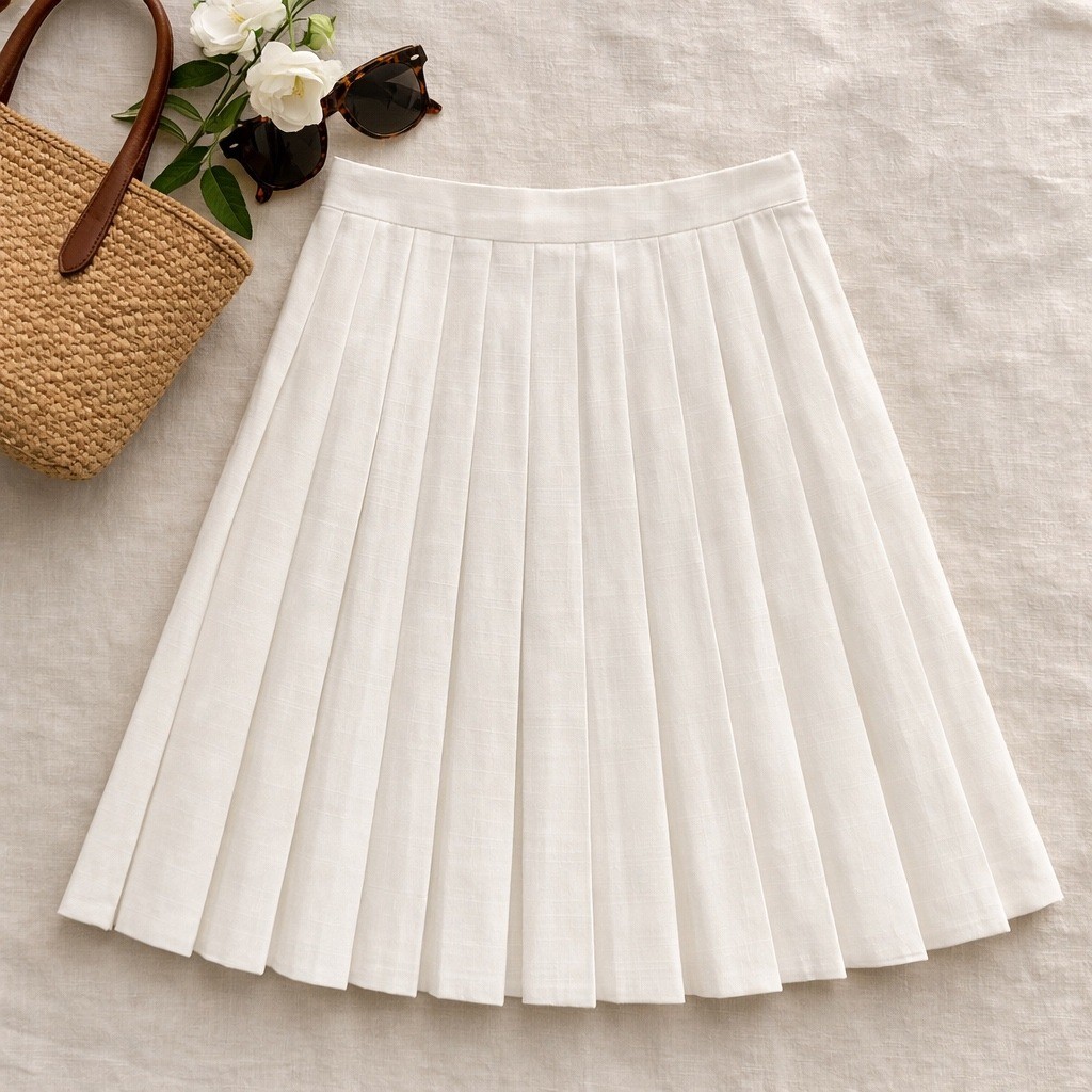 Vintage TR Bentley White Pleated Midi Skirt High Waisted Made in USA Size 11/12