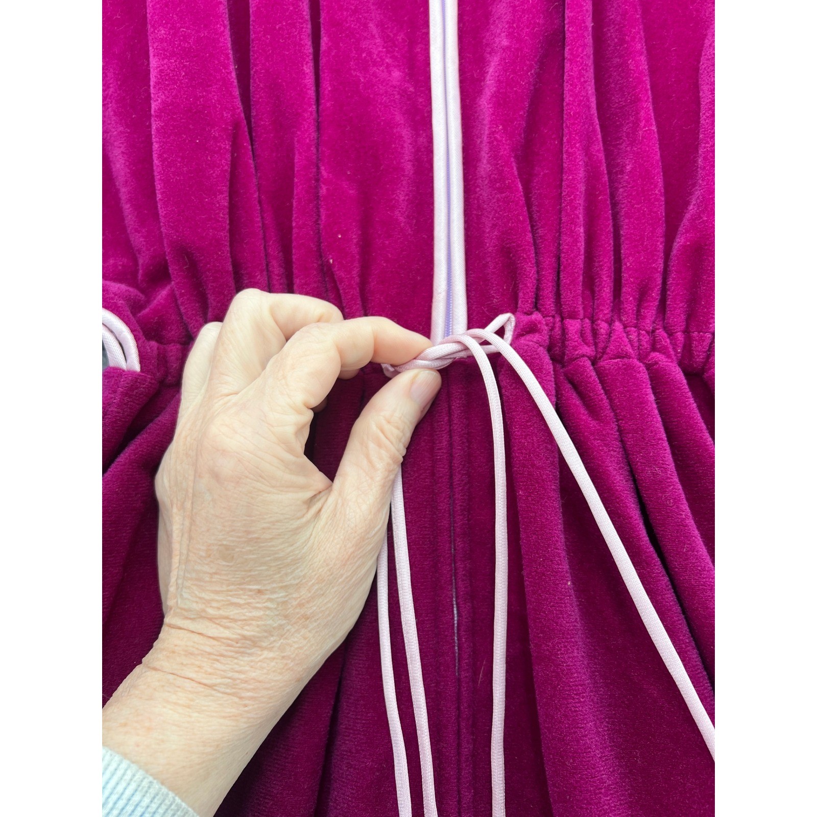 Vintage Vanity Fair Velour Kaftan Robe Magenta Pink Flutter Sleeve Maxi Dress XS