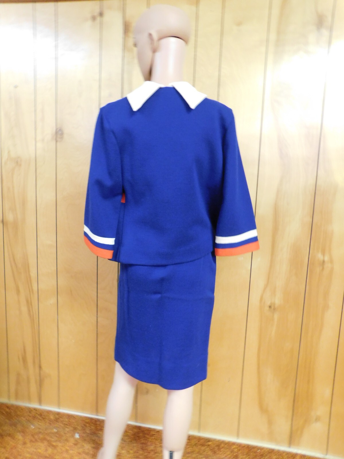Vintage JUDY WAYNE Blue Sweater 3 pc set Skirt Blouse Jacket Waist 28-30″