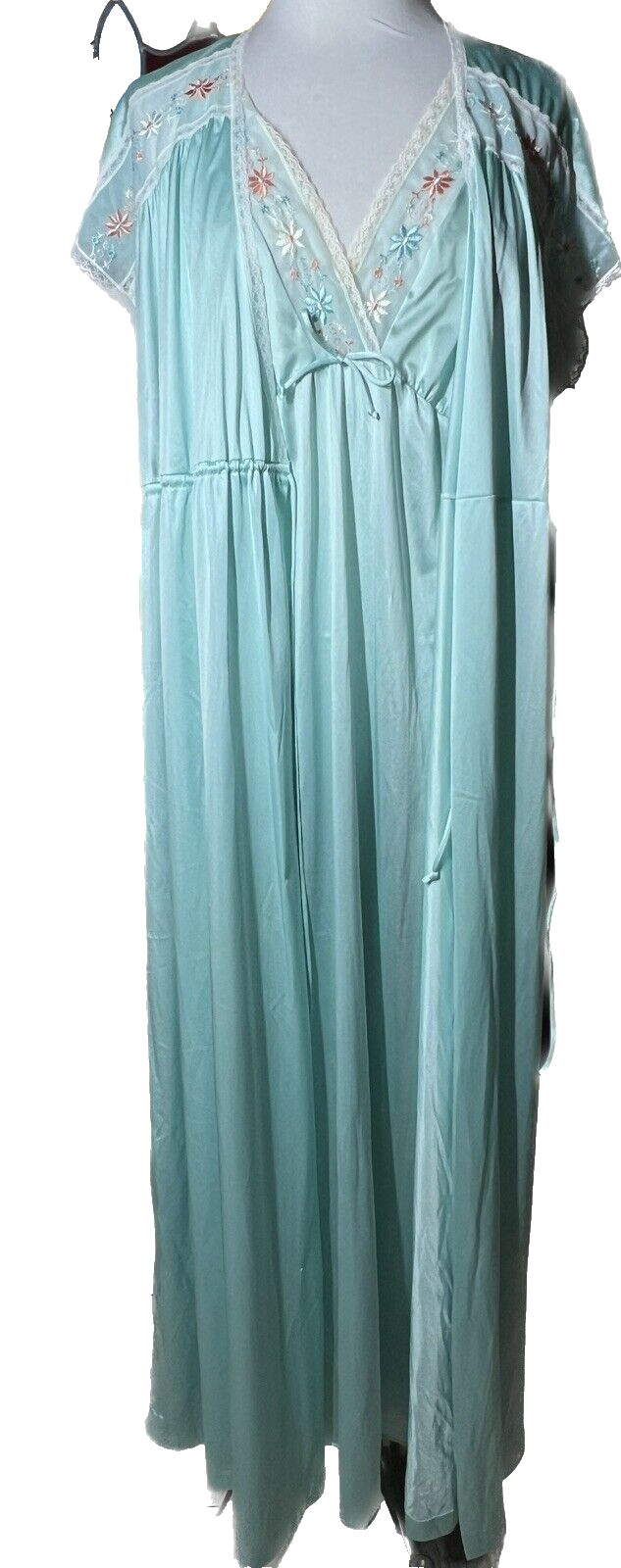 Vintage NOS Jolie Two S Long Night Gown w/ Robe Light Teal, Mint Green Nylon