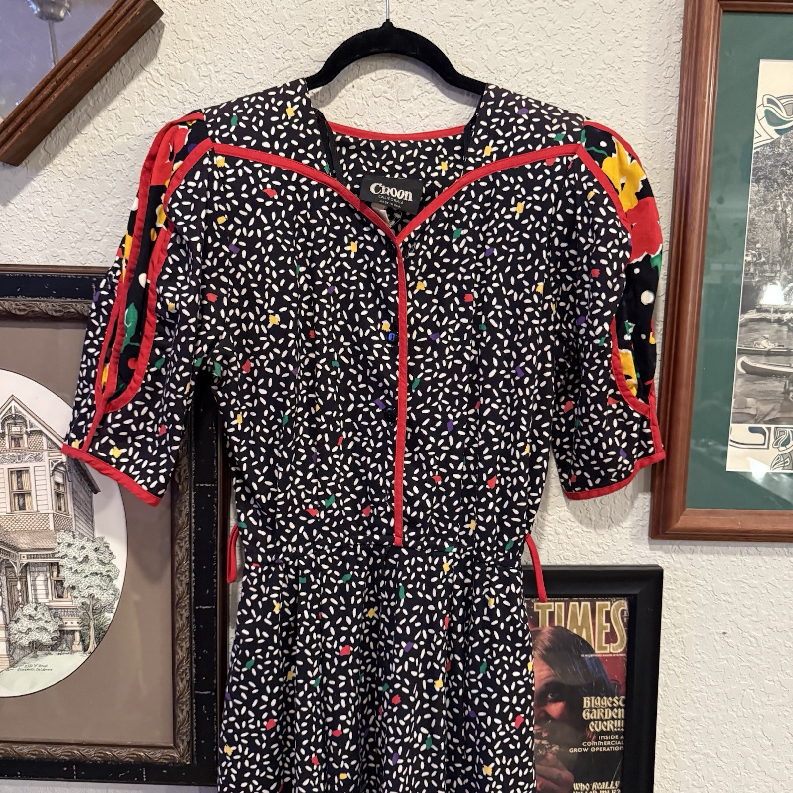 Vintage 80s RARE Choon California Dress Full Skirt Pockets Size 8 Colorful Twirl