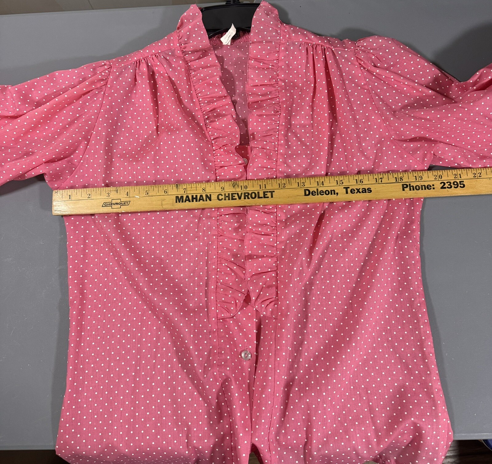 Vtg 70s Pink Polkadot Blouse & Skirt Little House Creations Carefree Creations