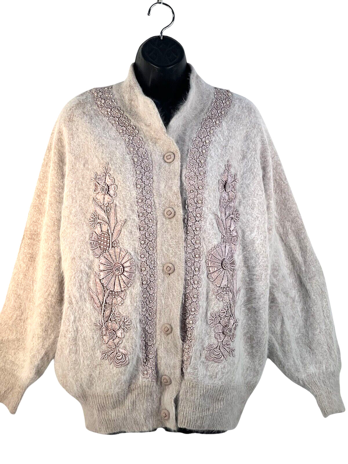 vtg Carina tan color embellished angora sweater cardigan sz medium